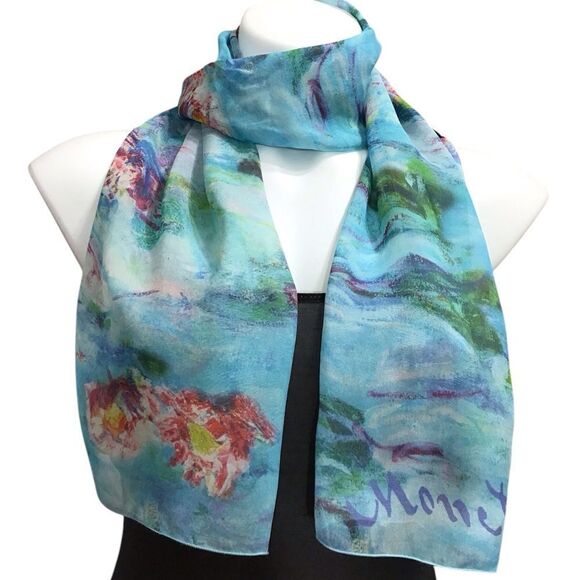 Claude Monet Water Lily Scarf Silk Oblong - Picture 8 of 10